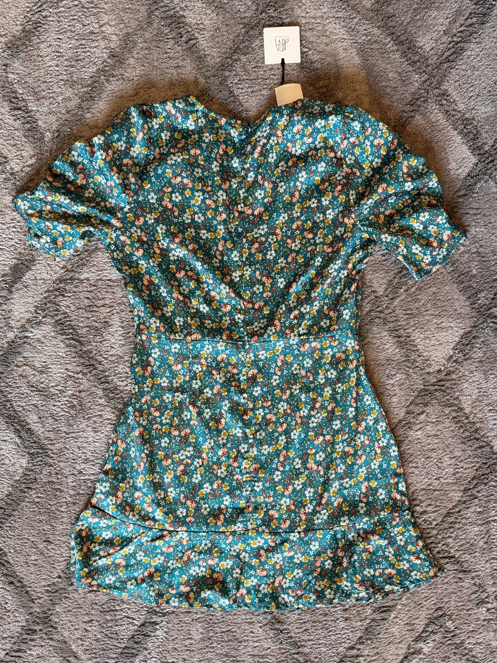 DRA LA Floral Puff-Sleeve Mini Dress - Teal Floral
